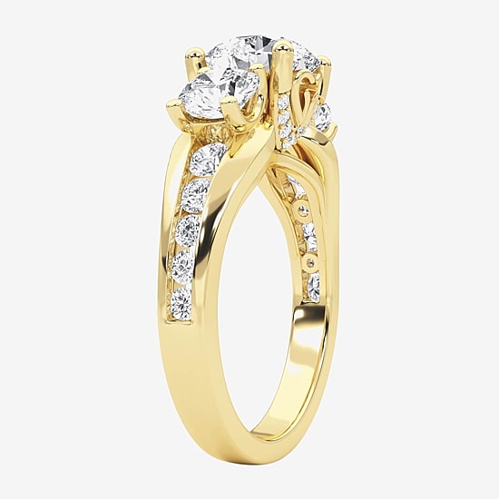 Grown Gorgeous (F, Vs2) Womens 3 1/7 Ct. T.W. Lab Grown White Diamond 14K Gold or Platinum Round Side Stone 3-Stone Engagement Ring