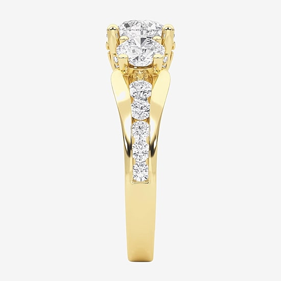Grown Gorgeous (F, Vs2) Womens 3 1/7 Ct. T.W. Lab Grown White Diamond 14K Gold or Platinum Round Side Stone 3-Stone Engagement Ring