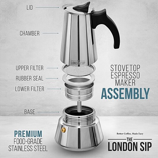 Escali Stainless Steel Stovetop 3-Cup Espresso Maker