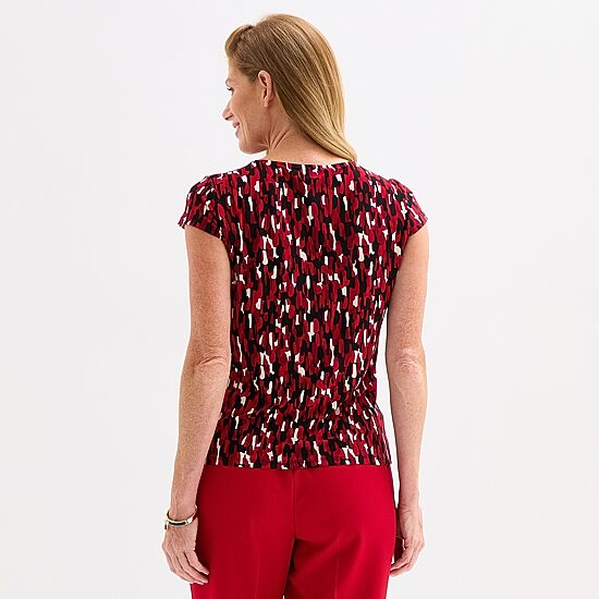 Black Label by Evan-Picone Womens Cowl Neck Short Sleeve Blouse