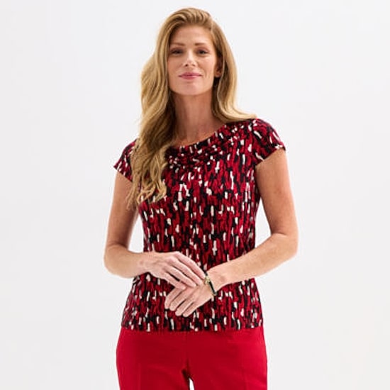 Black Label by Evan-Picone Womens Cowl Neck Short Sleeve Blouse