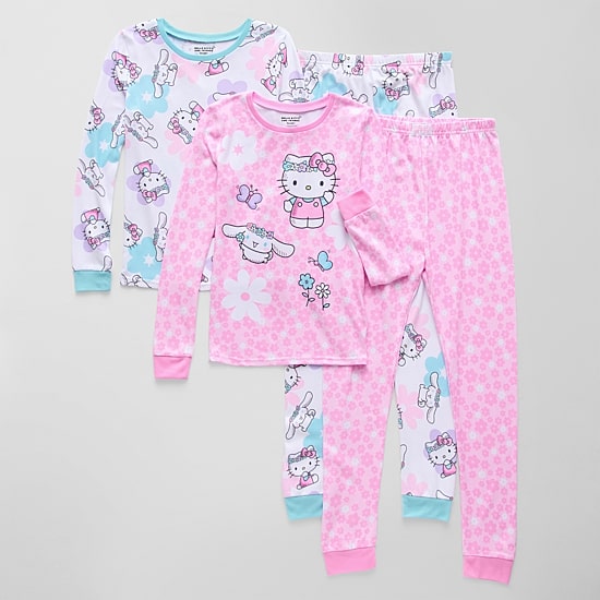Little & Big Kid Girls Hello Kitty Fleece Crew Neck Long Sleeve 4-pc. Pajama Set