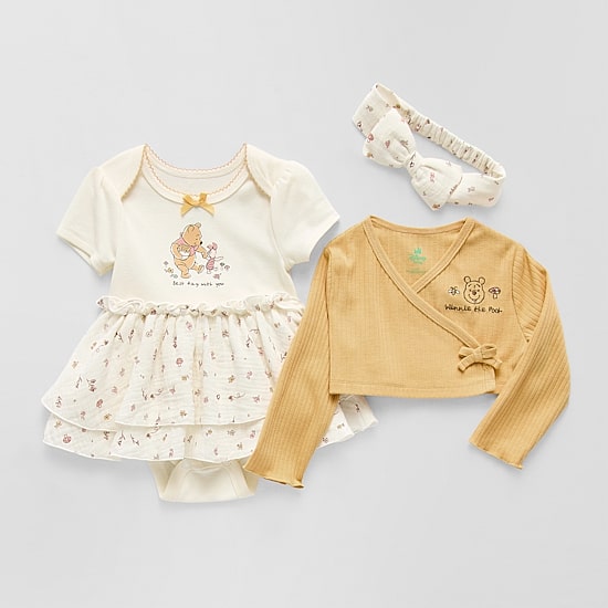 Baby Girls 3-pc. Crew Neck Short Sleeve Winnie The Pooh Bodysuit Set