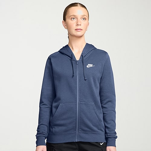 Nike Womens Long Sleeve Embroidered Fleece Lined Lined Fleece Zipper Active Hoodie, Large, Blue