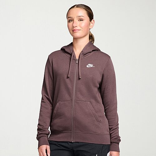 Nike Womens Long Sleeve Embroidered Fleece Lined Lined Fleece Zipper Active Hoodie In Brown