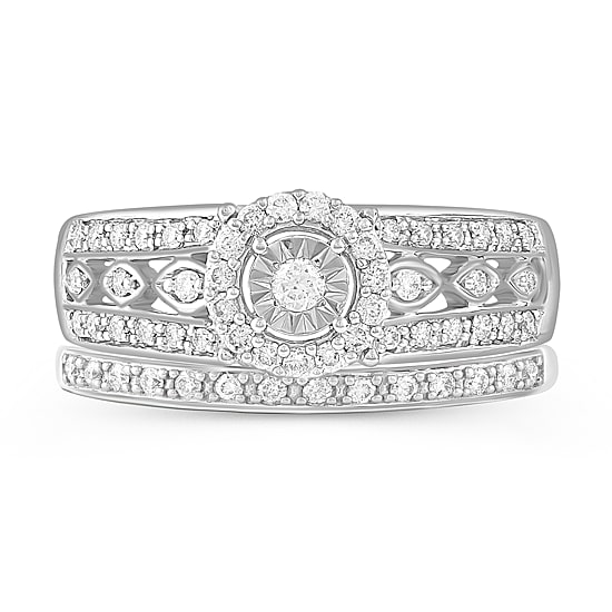 Womens 3/8 CT. T.W. Natural Diamond 10K Gold Round Side Stone Halo Bridal Set