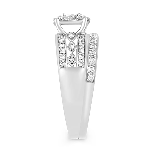 Womens 3/8 CT. T.W. Natural Diamond 10K Gold Round Side Stone Halo Bridal Set