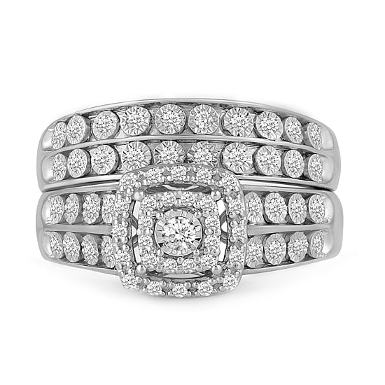 Womens 3/8 CT. T.W. Natural Diamond 10K Gold Cushion Side Stone Halo Bridal Set