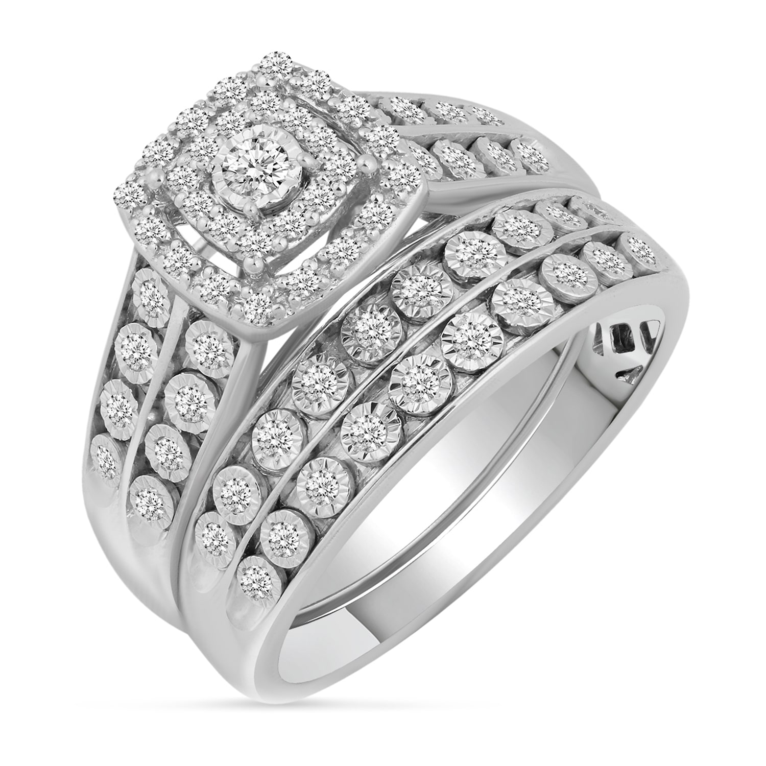Womens 3/8 CT. T.W. Natural Diamond 10K Gold Cushion Side Stone Halo Bridal Set