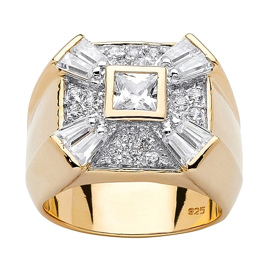 DiamonArt® Mens 2 1/2 CT. T.W. White Cubic Zirconia 18K Gold Over Silver Square Fashion Ring