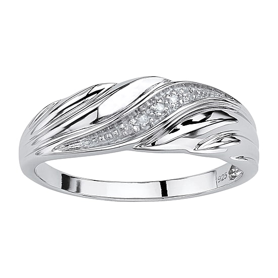 Mens 2MM Diamond Accent Natural White Diamond Platinum Over Silver Band