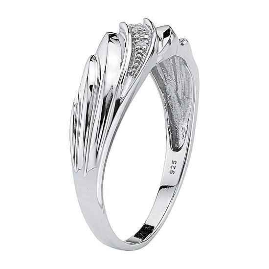 Mens 2MM Diamond Accent Natural White Diamond Platinum Over Silver Band