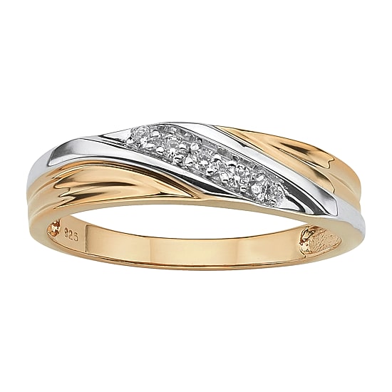 DiamonArt® 2MM 1/10 CT. T.W. White Cubic Zirconia 18K Gold Over Silver Band