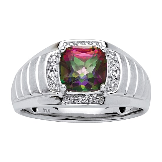 Mens 2 3/4 CT. T.W. Genuine Mystic Fire Topaz Platinum Over Silver Fashion Ring