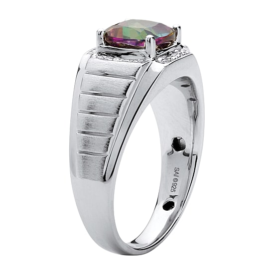 Mens 2 3/4 CT. T.W. Genuine Mystic Fire Topaz Platinum Over Silver Fashion Ring
