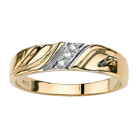 Mens 2.5MM Diamond Accent Natural White Diamond 18K Gold Over Silver Band