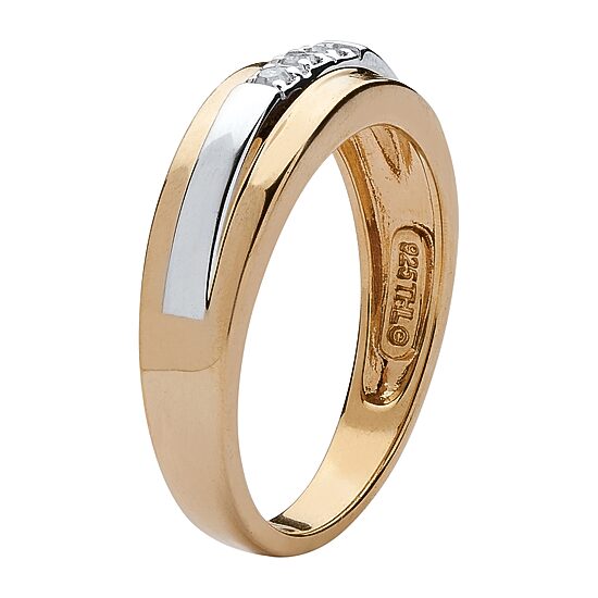Mens 2.5MM Diamond Accent Natural White Diamond 18K Gold Over Silver Band