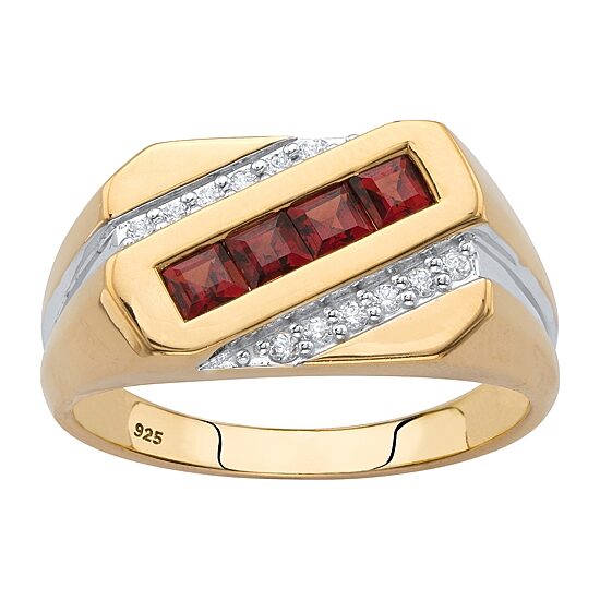 Mens 1 CT. T.W. Genuine Red Garnet 18K Gold Over Silver Fashion Ring