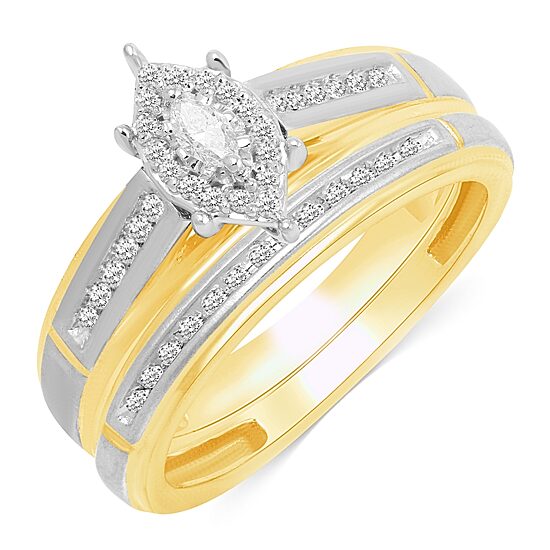 Womens 1/4 CT. T.W. Natural Diamond 10K Gold Marquise Side Stone Halo Bridal Set