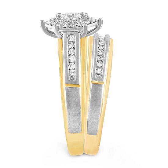 Womens 1/4 CT. T.W. Natural Diamond 10K Gold Marquise Side Stone Halo Bridal Set