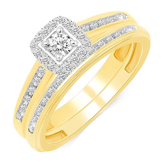 Womens 1/3 CT. T.W. Natural Diamond 10K Gold Side Stone Halo Bridal Set