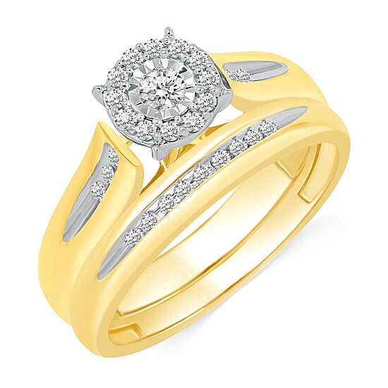 Womens 1/4 CT. T.W. Natural Diamond 10K Gold Round Side Stone Halo Bridal Set