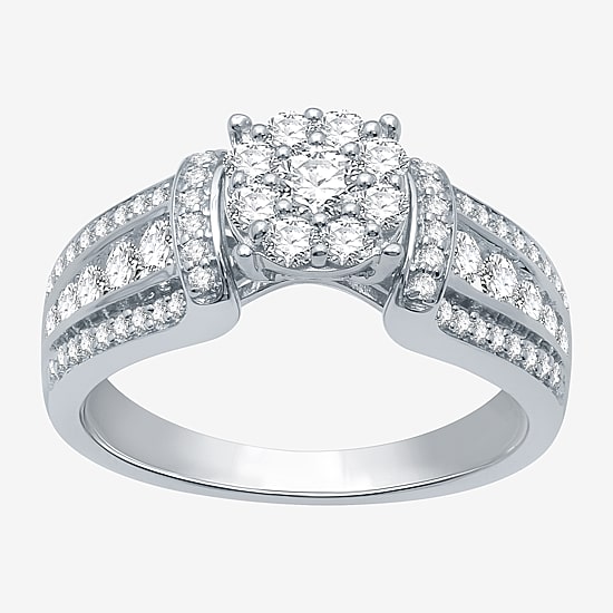 I Said Yes (H-I / I1) Womens 3/4 CT. T.W. Lab Grown White Diamond Sterling Silver or 14K Gold Over Silver Round Side Stone Engagement Ring