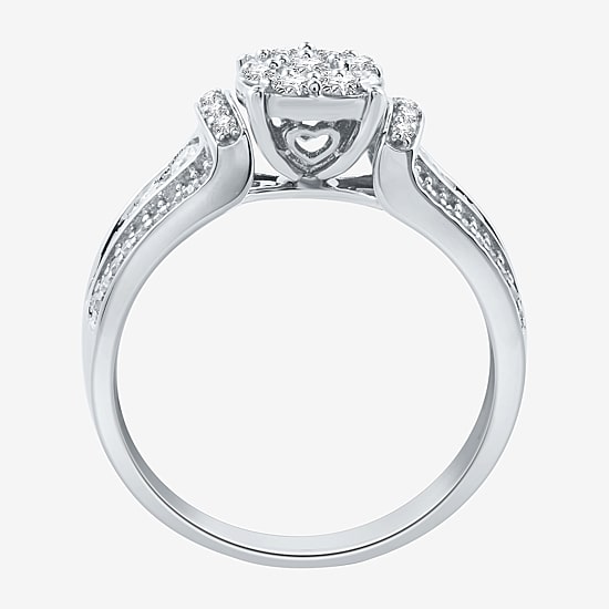 I Said Yes (H-I / I1) Womens 3/4 CT. T.W. Lab Grown White Diamond Sterling Silver or 14K Gold Over Silver Round Side Stone Engagement Ring