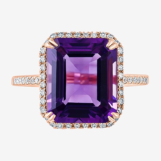 Effy Final Call Womens Diamond Accent Genuine Purple Amethyst 14K Gold Halo Cocktail Ring