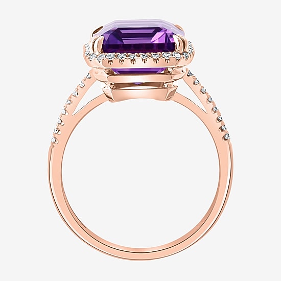 Effy Final Call Womens Diamond Accent Genuine Purple Amethyst 14K Gold Halo Cocktail Ring