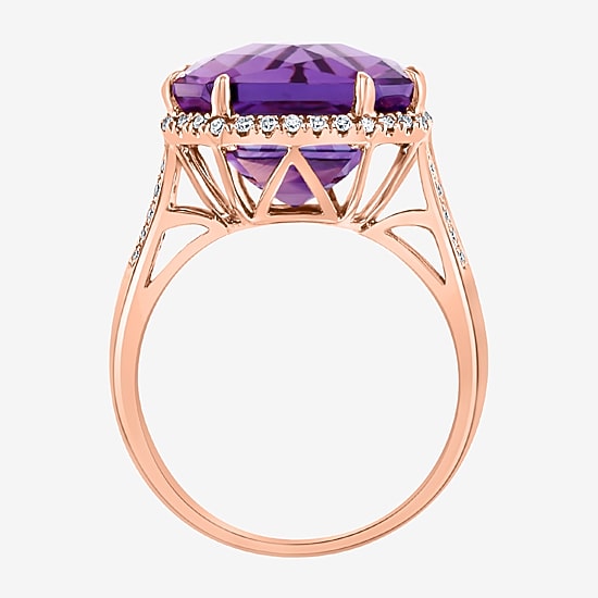 Effy Final Call Womens 1/5 CT. T.W. Diamond & Genuine Purple Amethyst 14K Rose Gold Cocktail Ring