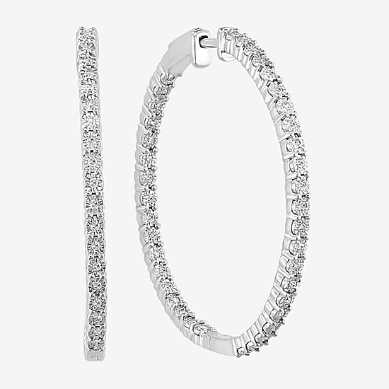 Effy Final Call Womens 1/2 CT. T.W. Natural Diamond Sterling Silver 40.6mm Hoop Earrings