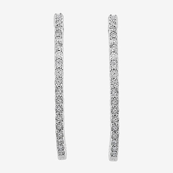 Effy Final Call Womens 1/2 CT. T.W. Natural Diamond Sterling Silver 40.6mm Hoop Earrings