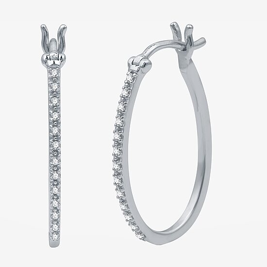 Yes, Please! Womens 1/10 CT. T.W. Natural Diamond Sterling Silver 24.5mm Hoop Earrings