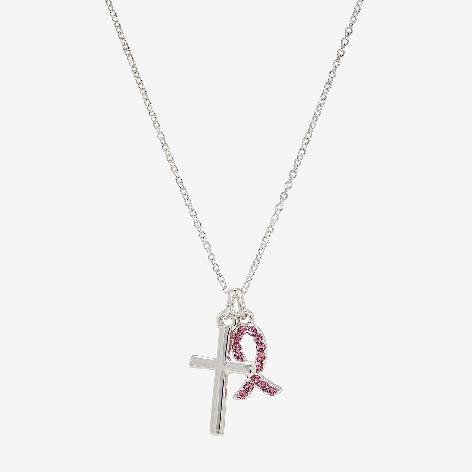 Sparkle Allure Breast Cancer Awareness Womens Pink Cubic Zirconia Pure Silver Over Brass Cross 16 Inch Pendant Necklace