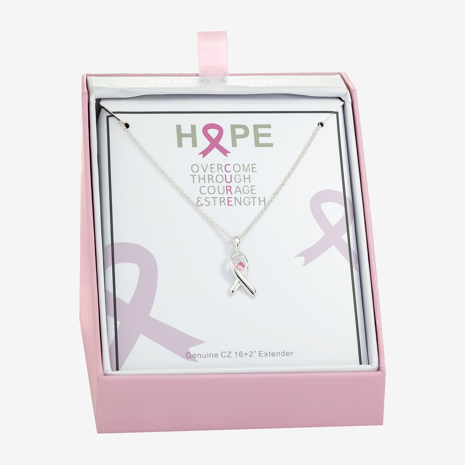 Sparkle Allure Breast Cancer Awareness Womens Pink Cubic Zirconia Pure Silver Over Brass 16 Inch Pendant Necklace