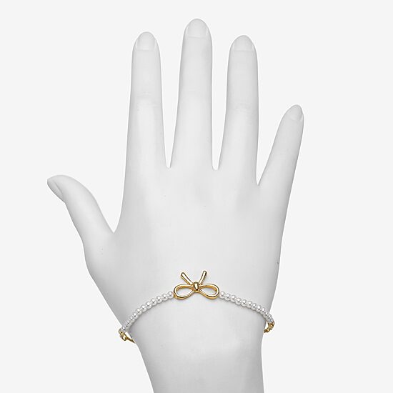 Bijoux Bar Delicates Gold Tone Womens Simulated Pearl Bow Bolo Bracelet