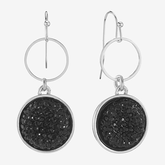 Mixit Womens Black Round Drop Earrings