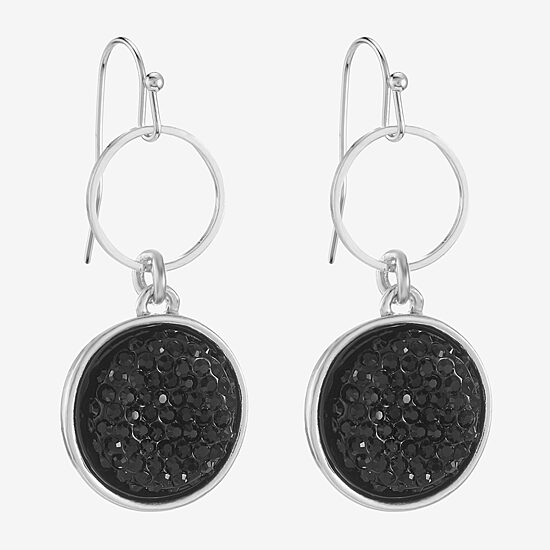 Mixit Womens Black Round Drop Earrings