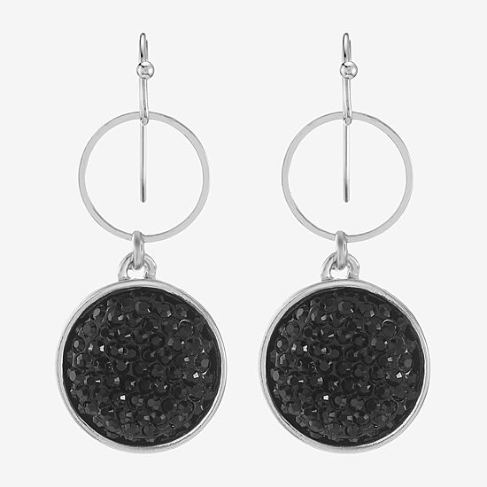 Mixit Womens Black Round Drop Earrings