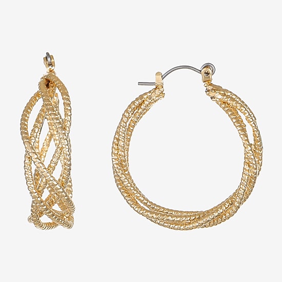 Monet Jewelry Twist Womens 32.2mm Hypoallergenic Hoop Earrings