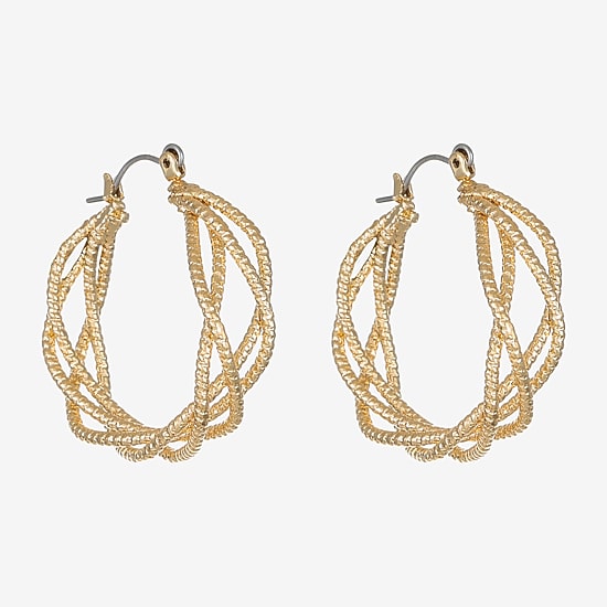 Monet Jewelry Twist Womens 32.2mm Hypoallergenic Hoop Earrings