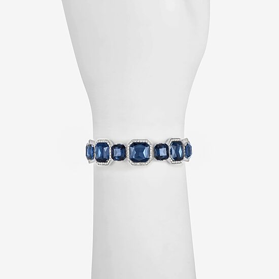 Monet Jewelry Silver Tone Womens Blue Square Stretch Bracelet