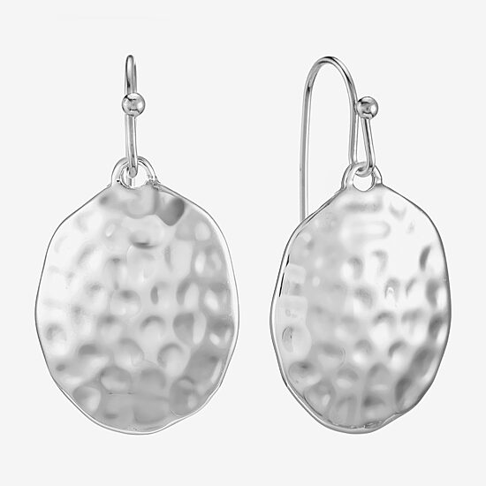 Liz Claiborne® Silver-Tone Hammered Oval Drop Earrings