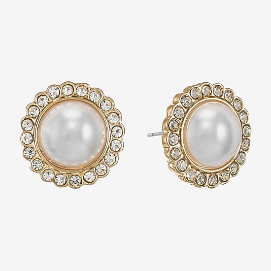 Monet Jewelry White Simulated Pearl 16mm Stud Earrings