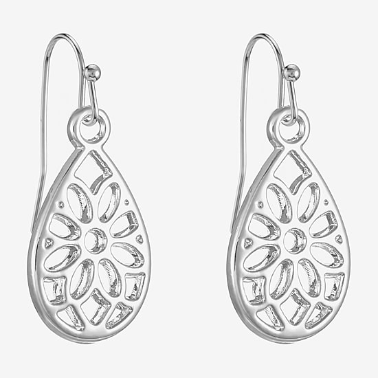 Liz Claiborne Silver Tone Openwork Womens Drop Earrings