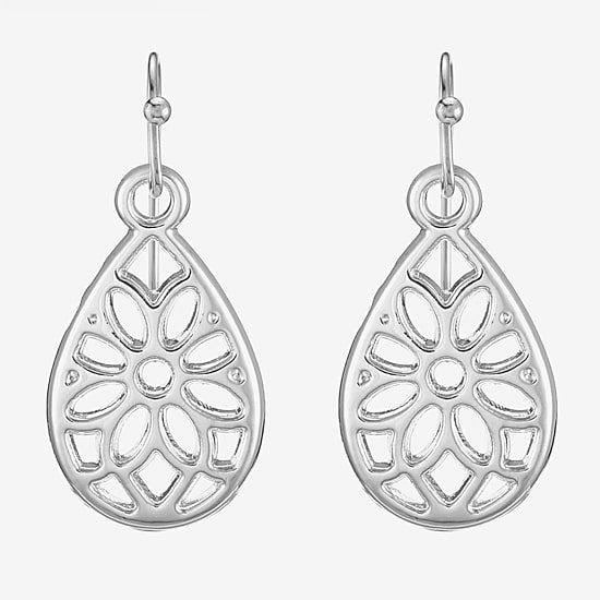 Liz Claiborne Silver Tone Openwork Womens Drop Earrings