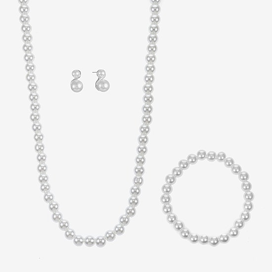 Monet Jewelry Timeless Collar Necklace, Stretch Bracelet And Stud Earring Womens Simulated Pearl 3-pc. Jewelry Set
