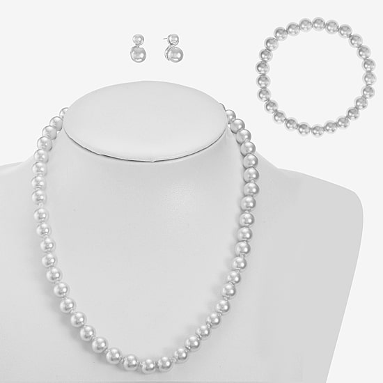 Monet Jewelry Timeless Collar Necklace, Stretch Bracelet And Stud Earring Womens Simulated Pearl 3-pc. Jewelry Set