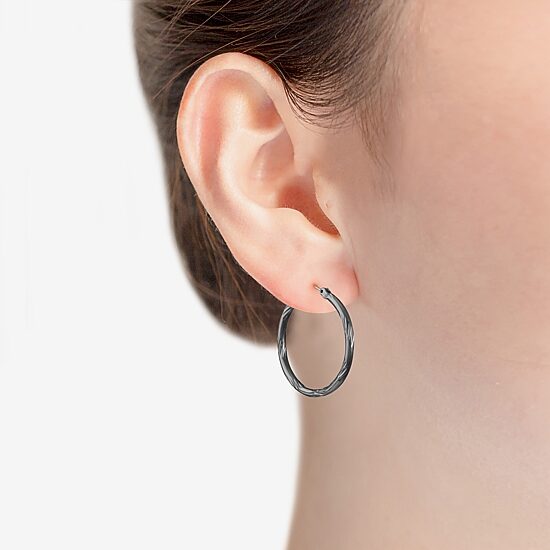 Liz Claiborne Hematite Womens 22mm Hypoallergenic Hoop Earrings